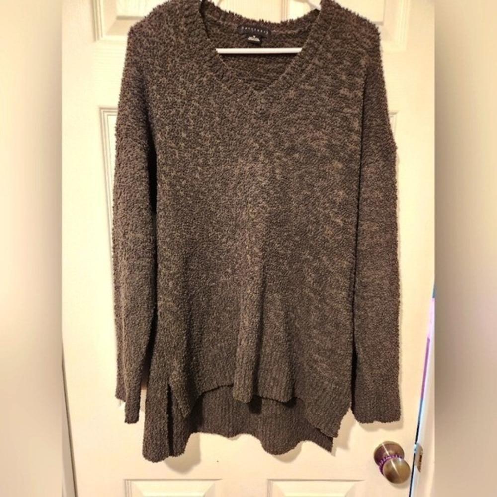 Sanctuary‎ Women's M Textured Knit V-Neck Sweater olive Cozy Soft High Low